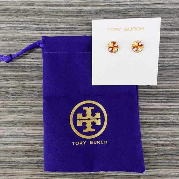 Tory Burch Kira Enamel Circle Stud Earrings Enamel/Titanium Posts/Tory Gold OS - Picture 12 of 13
